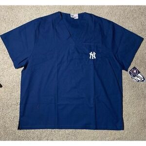 NEW! New York Yankees MLB Blue Scrub Top Shirt Mens Size XL Short Sleeve Concept
